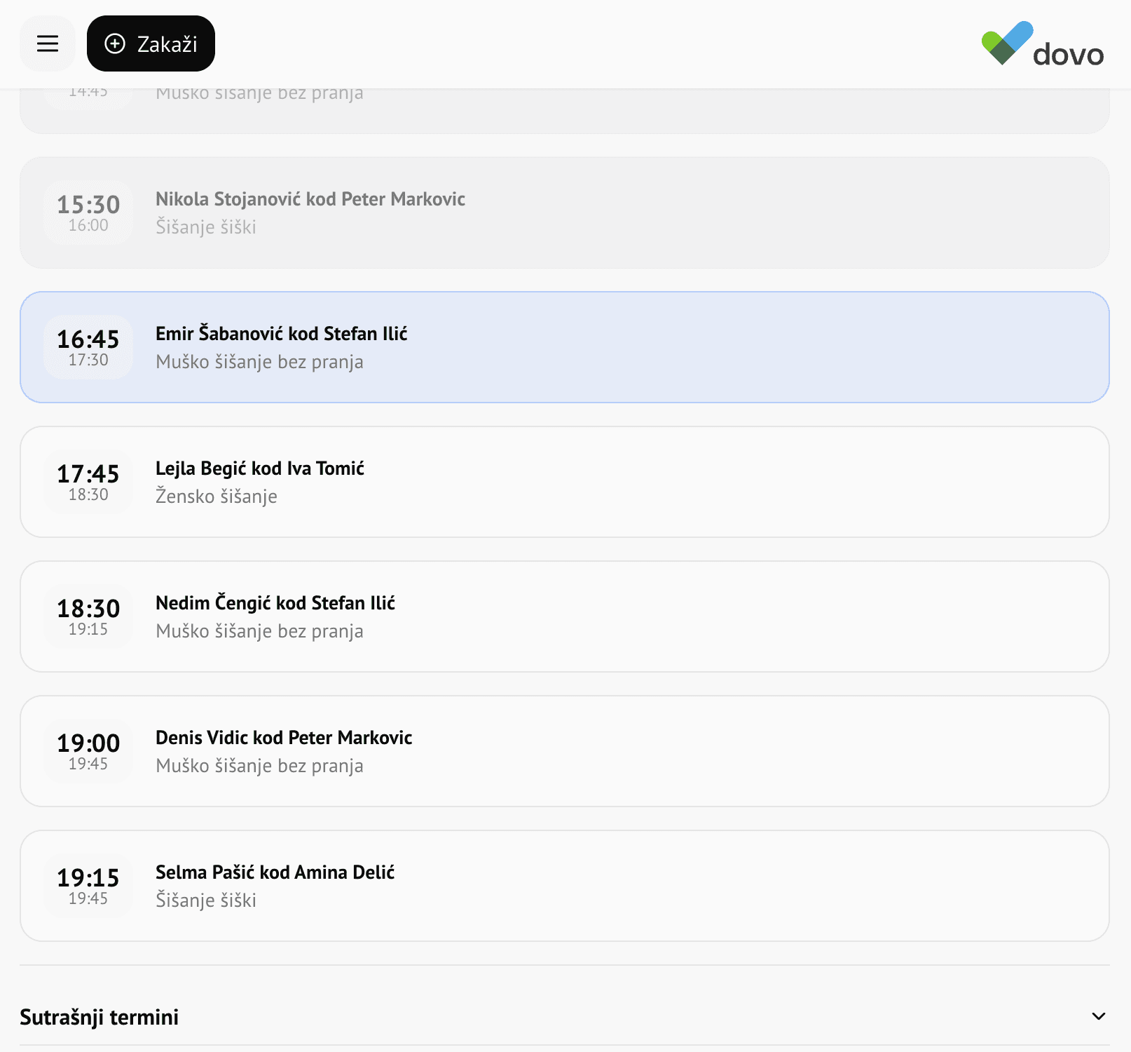 DOVO Staff App Dashboard